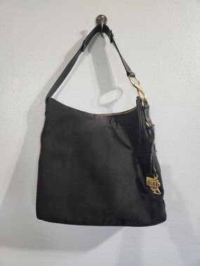 Lauren Ralph Jaquard Equestrian Logo Hobo Bag Purse 14x12x3 Tote Large